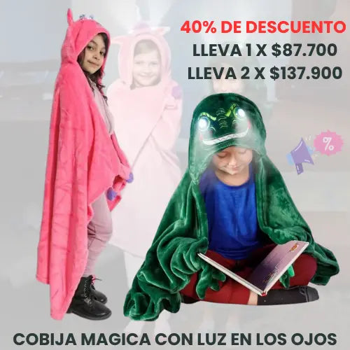 Cobija Manta Infantil Con Luz En Los Ojos Y Capucha